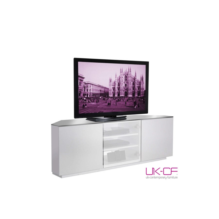 UKCF Milan Gloss White and White Corner TV Cabinet - Up to 55 Inch