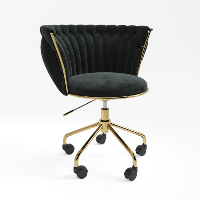 Black Velvet Knotted Swivel Office Chair - Verity