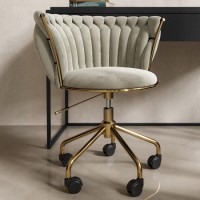 Cream Velvet Knotted Swivel Office Chair - Verity