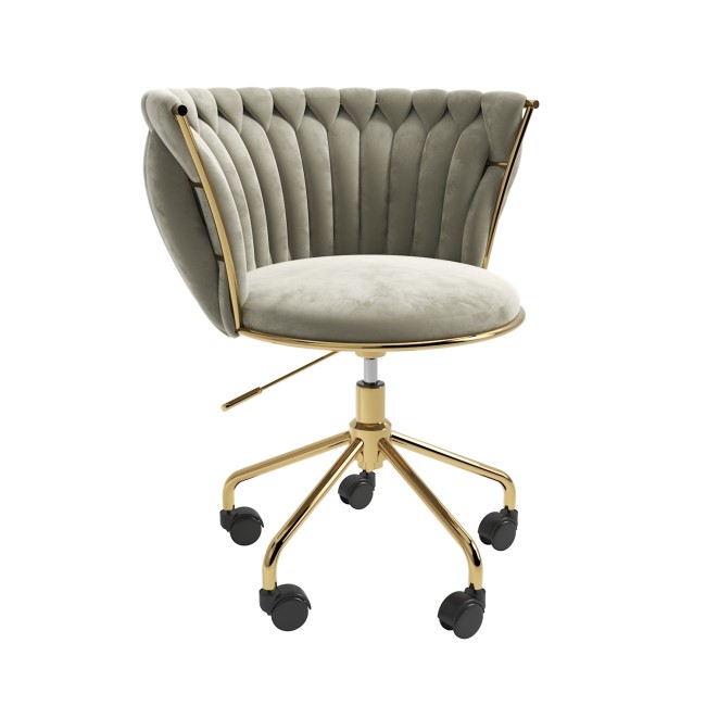 Cream Velvet Knotted Swivel Office Chair - Verity