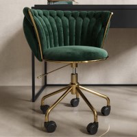 ALMOST PERFECT - Dark Green Velvet Knotted Swivel Office Chair - Verity