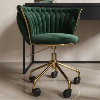 ALMOST PERFECT - Dark Green Velvet Knotted Swivel Office Chair - Verity ALMOST PERFECT - Dark Green Velvet Knotted Swivel Office Chair - Verity