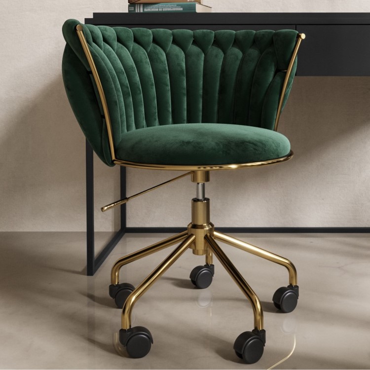 Dark Green Velvet Knotted Swivel Office Chair - Verity