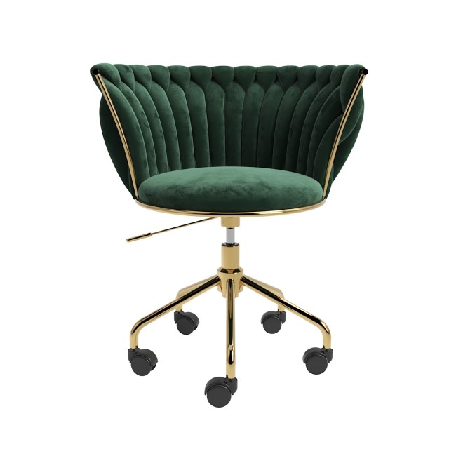 ALMOST PERFECT - Dark Green Velvet Knotted Swivel Office Chair - Verity