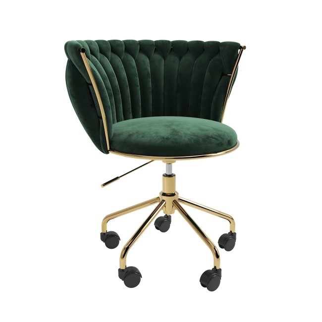 ALMOST PERFECT - Dark Green Velvet Knotted Swivel Office Chair - Verity