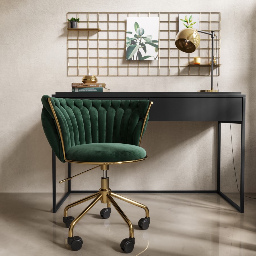 ALMOST PERFECT - Dark Green Velvet Knotted Swivel Office Chair - Verity