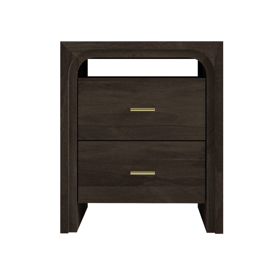 Dark Mango Wood 2 Drawer Bedside Table - Vixen