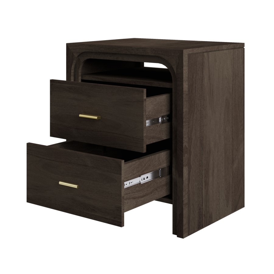 Dark Mango Wood 2 Drawer Bedside Table - Vixen