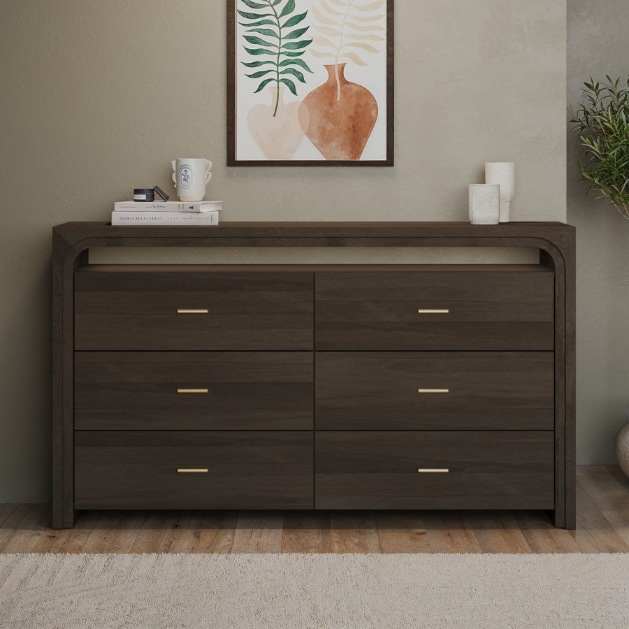 GRADE A2 - Dark Mango Wood Chest of 6 Drawers - Vixen
