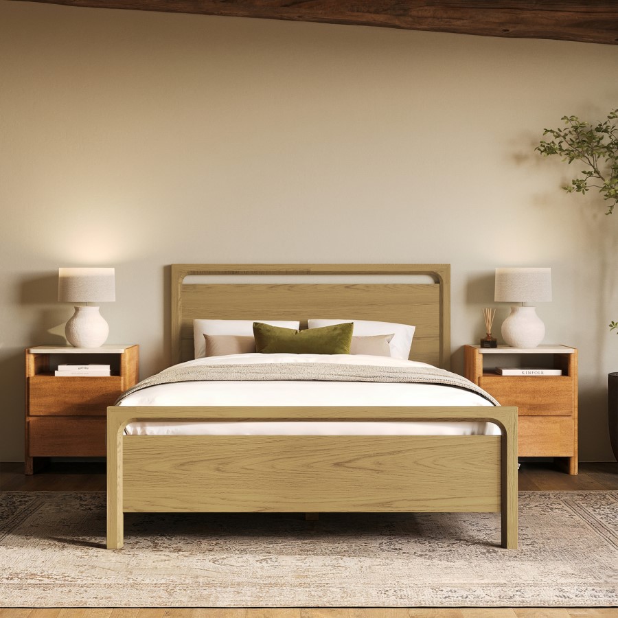 Light Oak Double Wooden Bed Frame - Vixen
