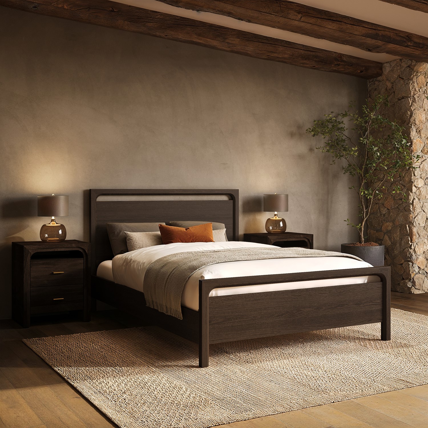 Dark Wood Double Wooden Bed Frame