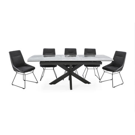 Extendable Dining Table with Grey Marble Effect Top & Metal Legs - Vida Living