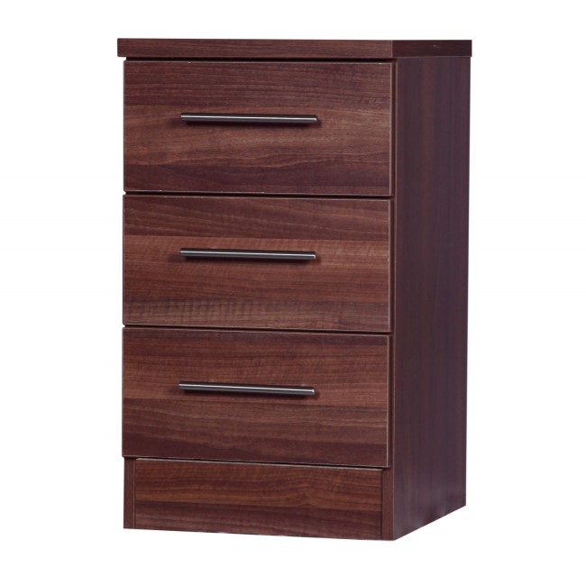 One Call Furniture Walnut 3 Drawer Bedside Chest