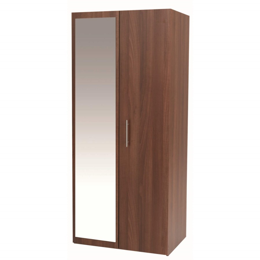 One Call Furniture Walnut 2 Door Mirror Wardrobe