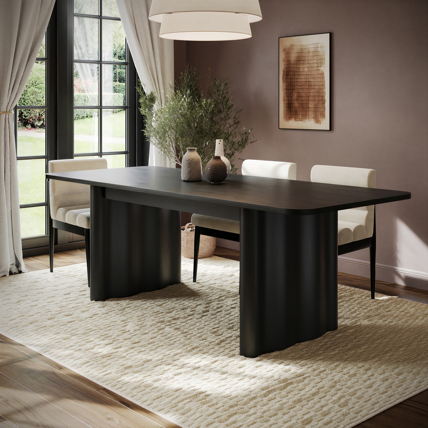 Large Black Oak Extendable Dining Table - Seats 6 - 8 - Wave