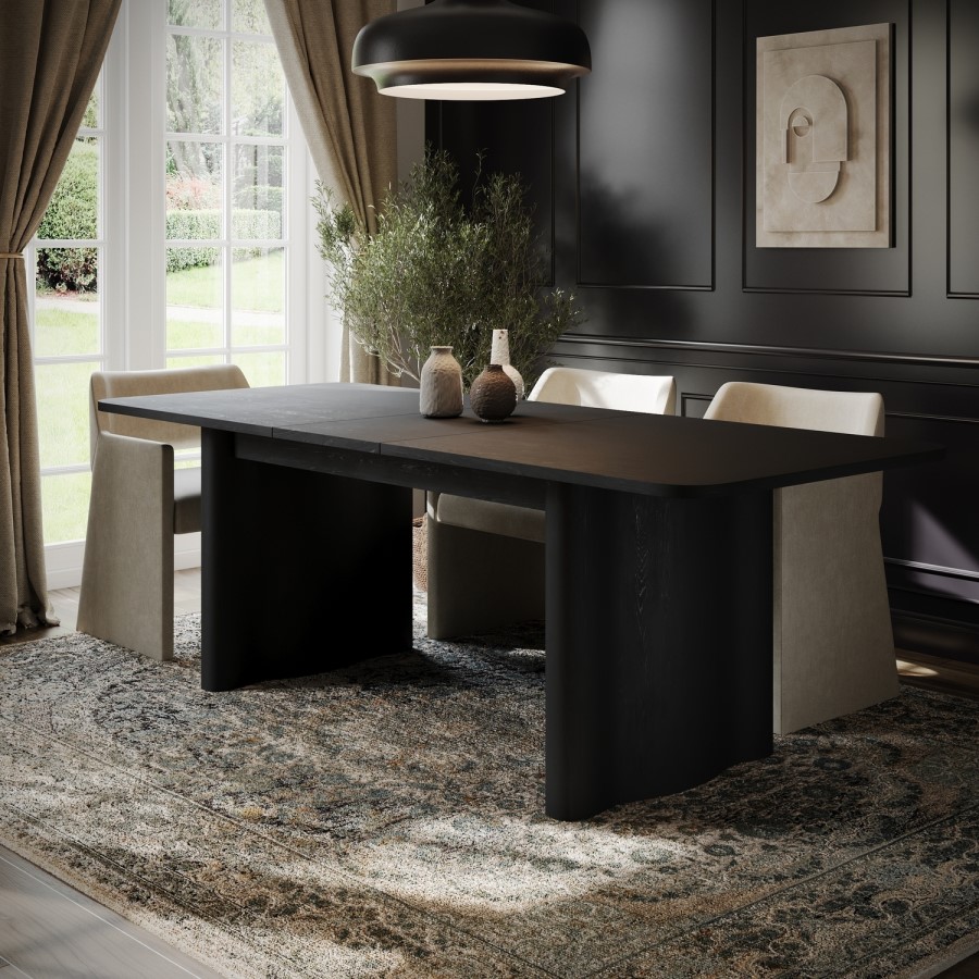 Large Black Oak Extendable Dining Table - Seats 6 - 8 - Wave