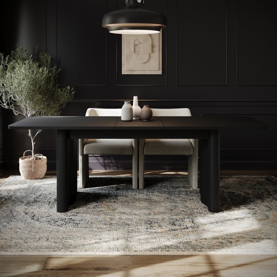 Large Black Oak Extendable Dining Table - Seats 6 - 8 - Wave