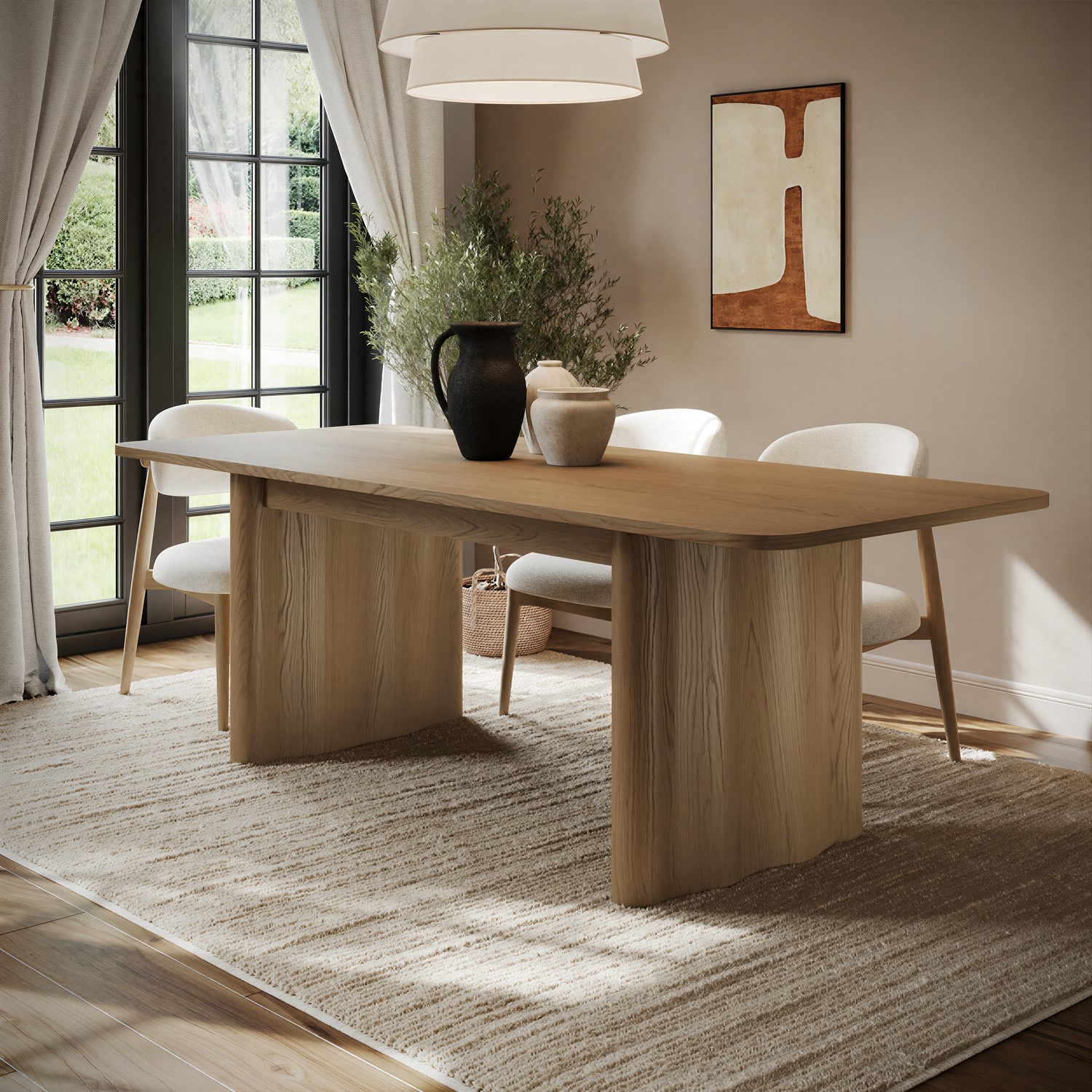 Large Rustic Oak Extendable Dining Table - Seats 6 - 8 - Wave