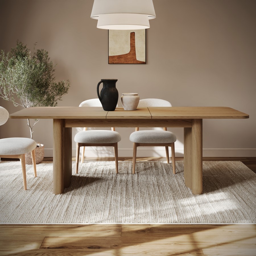 Large Rustic Oak Extendable Dining Table - Seats 6 - 8 - Wave