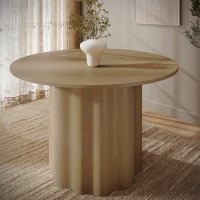 Round Limewash Oak Pedestal Dining Table - Seats 4 - Wave