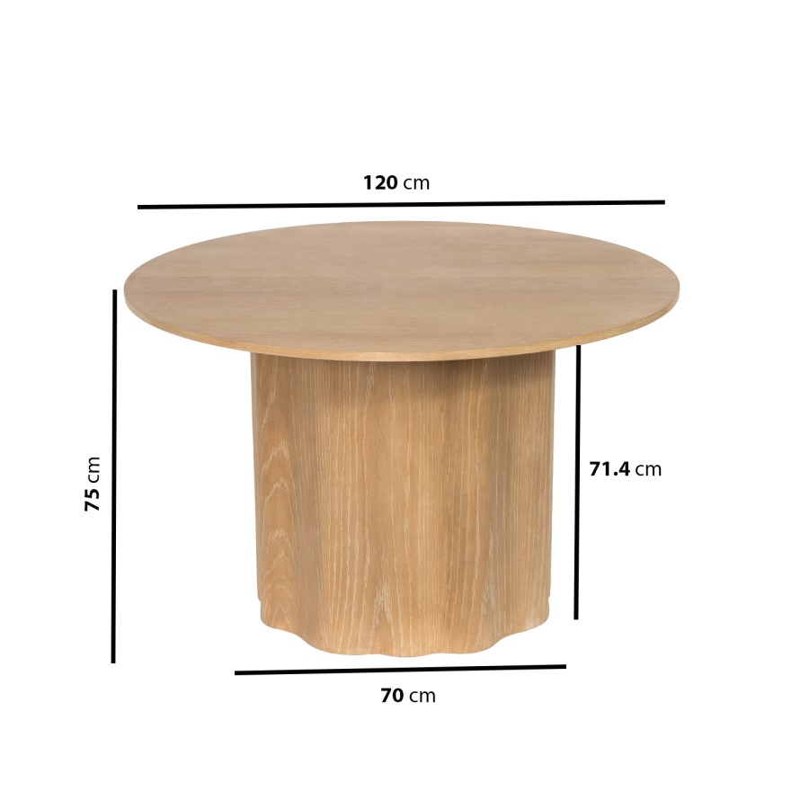 Round Limewash Oak Pedestal Dining Table - Seats 4 - Wave