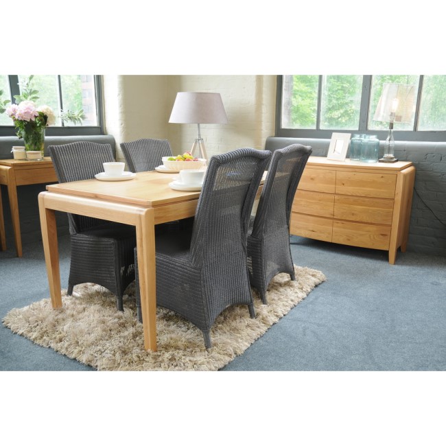 Signature North Solid Oak Dining Set with 4 Grey Wicker Chairs