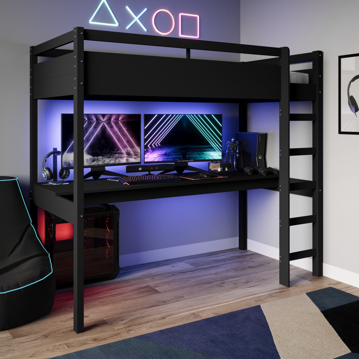 High Sleeper Loft Gaming Bed Desk