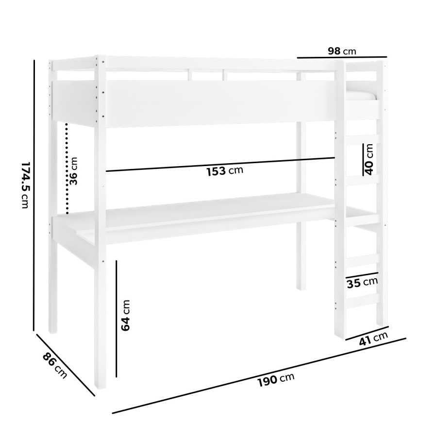 ALMOST PERFECT - Highsleeper Loft Bed With Desk In White - Wyatt