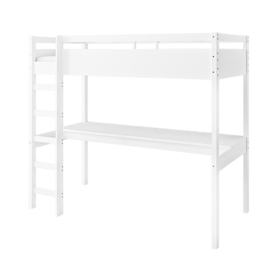 High Sleeper Loft Gaming Bed with Desk in White - Wyatt