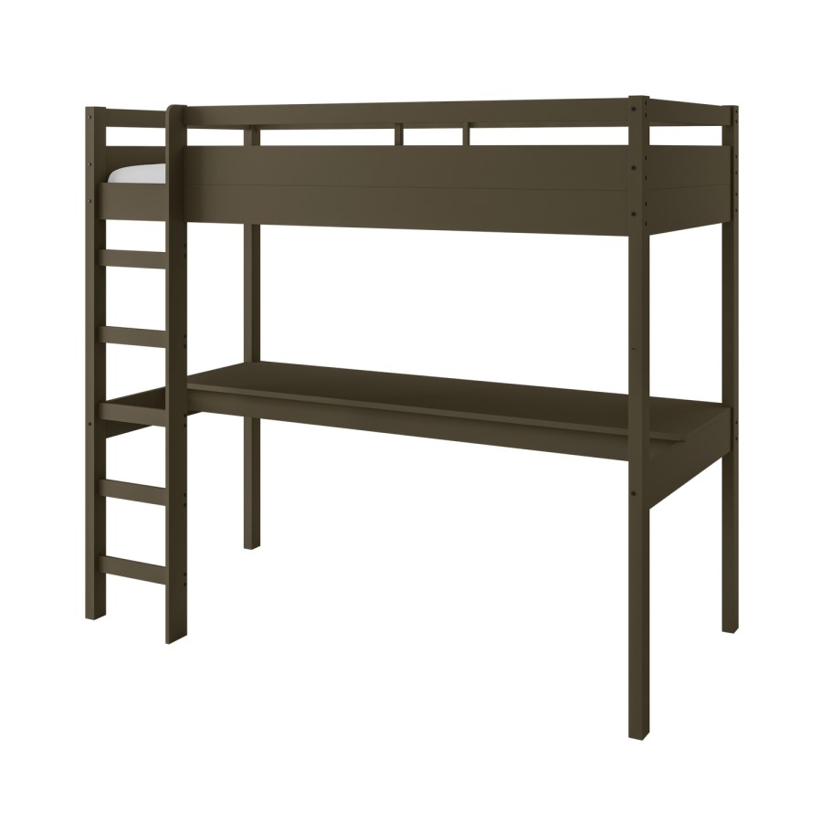 High Sleeper Loft Gaming Bed with Desk in Dark Olive Green - Wyatt