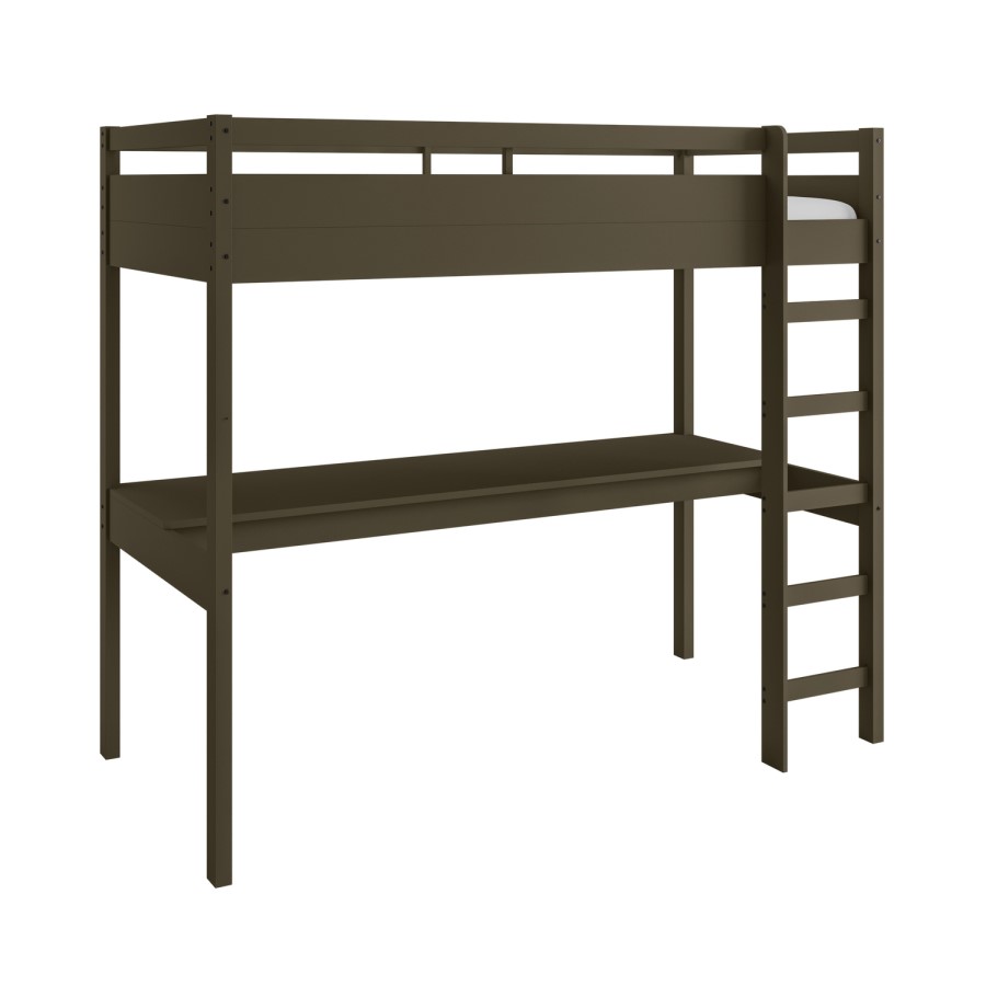 High Sleeper Loft Gaming Bed with Desk in Dark Olive Green - Wyatt