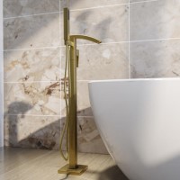 Brushed Brass Freestanding Bath Shower Mixer Tap - Wave