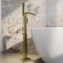 Brushed Brass Freestanding Bath Shower Mixer Tap - Wave