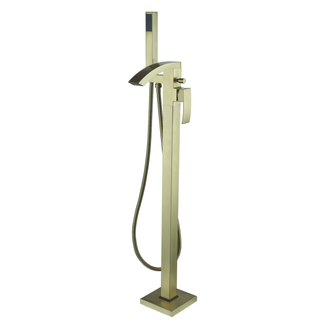 Brushed Brass Freestanding Bath Shower Mixer Tap - Wave