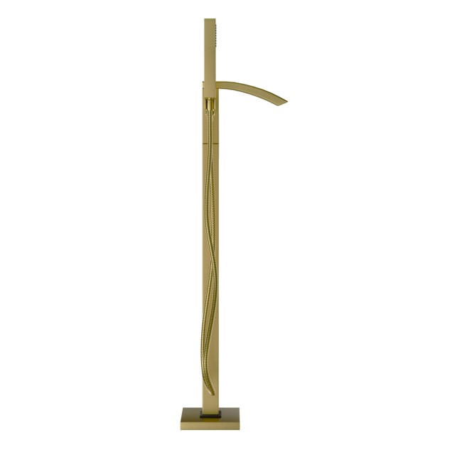 Brushed Brass Freestanding Bath Shower Mixer Tap - Wave