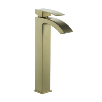 Brushed Brass Tall Mono Basin Mixer Tap - Wave