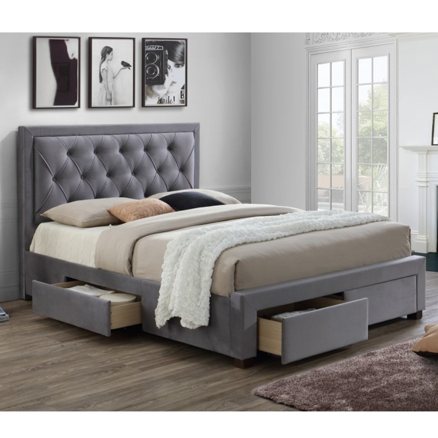 Birlea Woodbury King Size Upholstered Grey Ottoman Bed 
