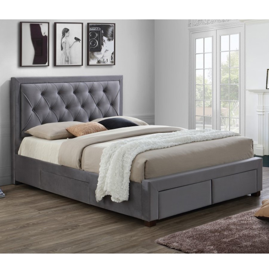 Birlea Woodbury King Size Upholstered Grey Ottoman Bed 