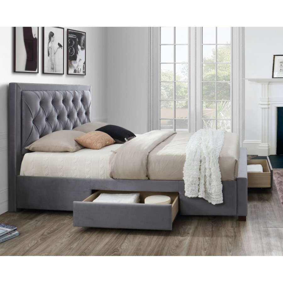 Birlea Woodbury King Size Upholstered Grey Ottoman Bed 