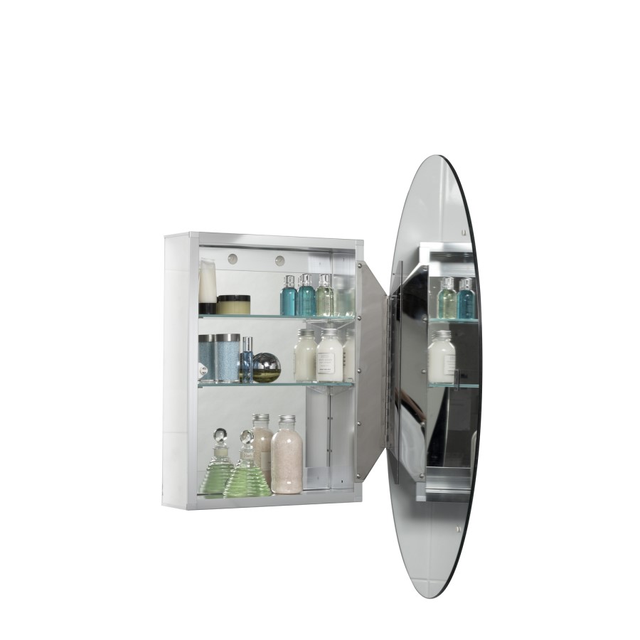 Oval Chrome Mirrored Bathroom Wall Cabinet 535 x 790mm - Croydex