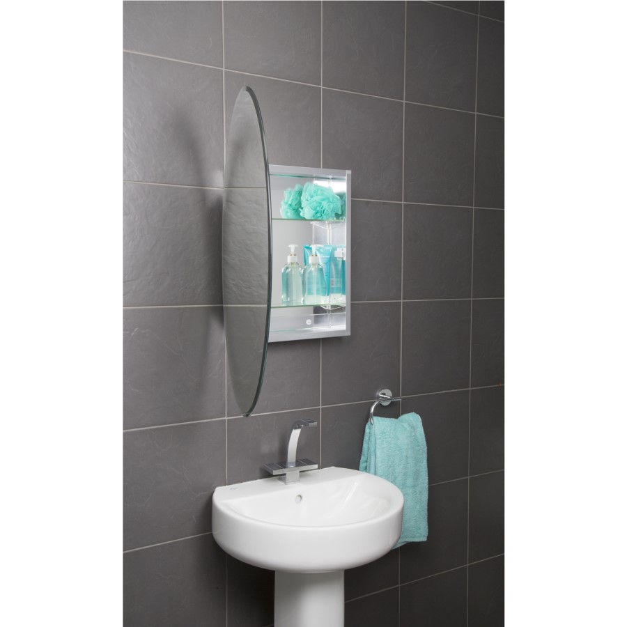 Oval Chrome Mirrored Bathroom Wall Cabinet 535 x 790mm - Croydex