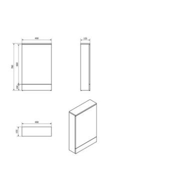 Walnut Slimline WC Toilet Unit - Without Toilet - W490 x H780mm