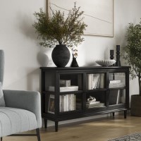 Large Black Sideboard with 3 Glass Doors - Westport