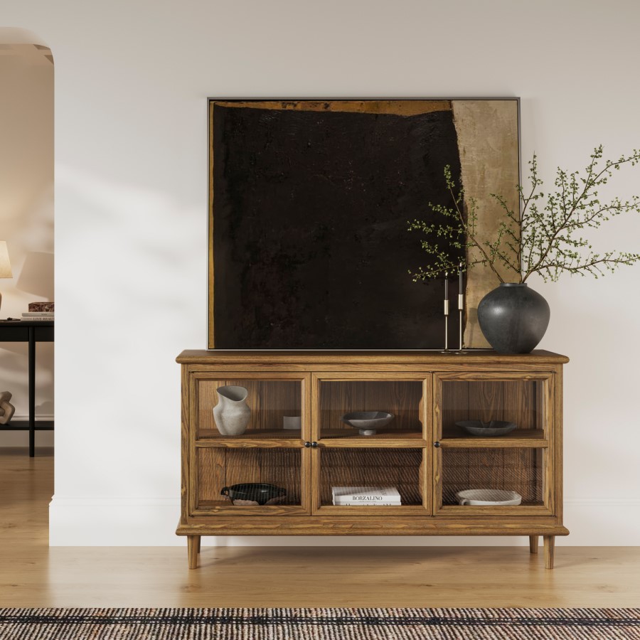 Large Walnut Sideboard with 3 Glass Doors - Westport