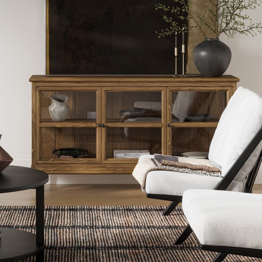 Large Walnut Sideboard with 3 Glass Doors - Westport