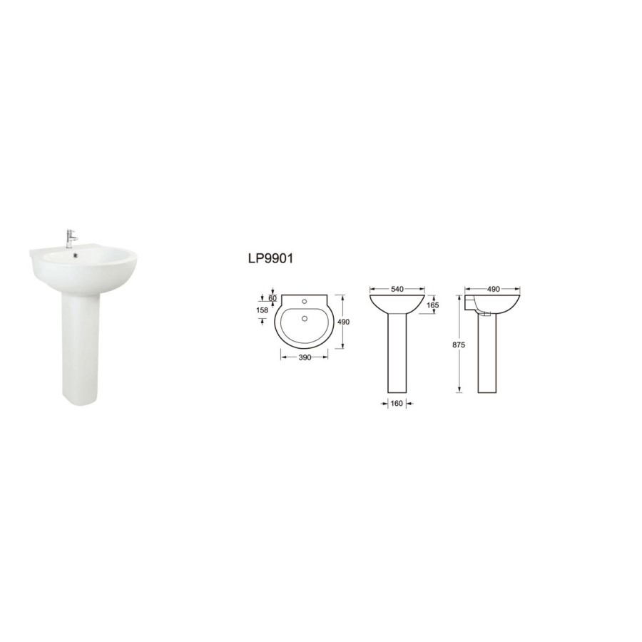 Anise Pedestal Sink - 1 Tap Hole