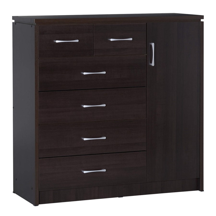 Seconique Charles 1 Door 6 Drawer Chest of Drawers in Walnut Effect