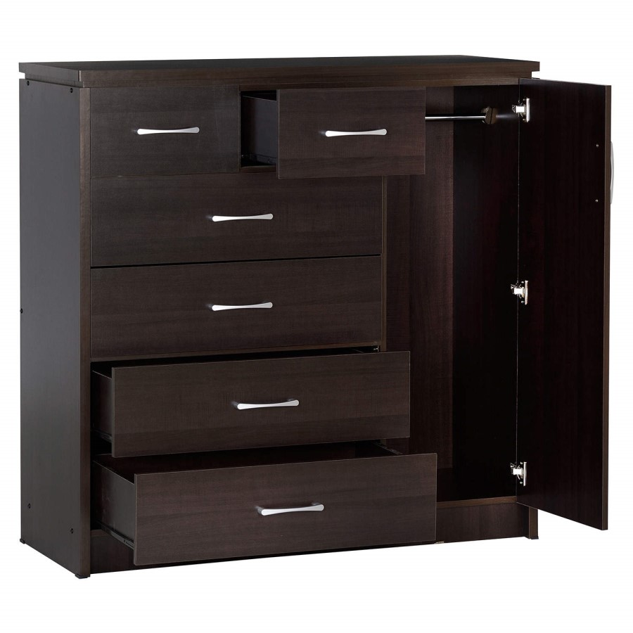 Seconique Charles 1 Door 6 Drawer Chest of Drawers in Walnut Effect
