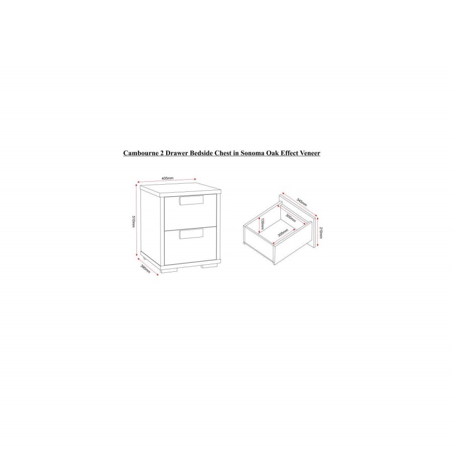 Seconique Cambourne 2 Drawer Bedside Chest - Sonoma Oak Effect Veneer