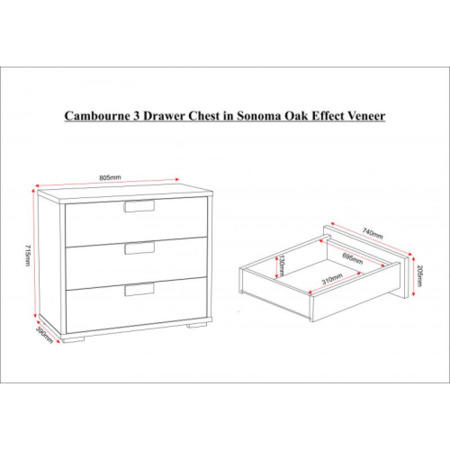 Seconique Cambourne 3 Drawer Chest - Sonoma Oak Effect Veneer